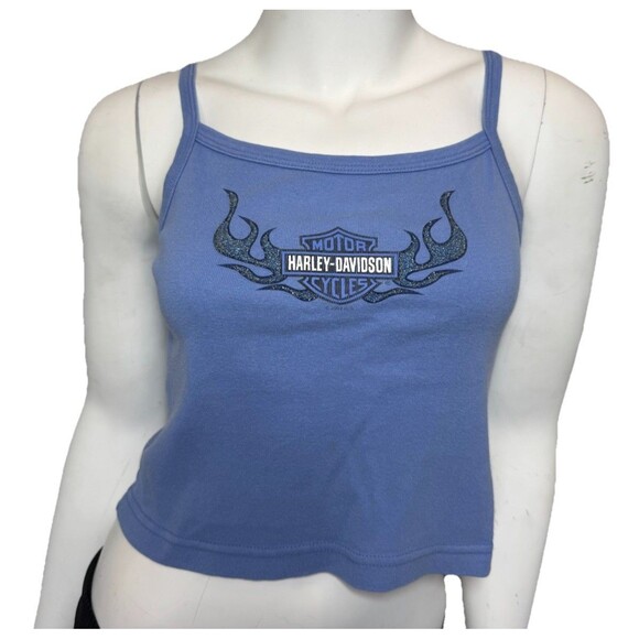 Vtg 2002 Harley-Davidson Crop Tank S Blue EUC Biker Spaghetti Strap 2000s Y2K - Picture 1 of 9